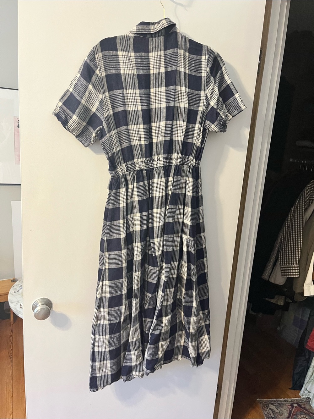 Eddie Bauer Navy and White Plaid Button-Front Midi Dress - Picture 2 of 4
